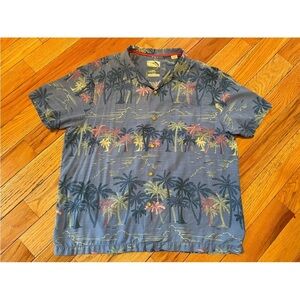 Tommy Bahama Palm Tree 100% Silk Short Sleeve Button Shirt Mens XL Blue